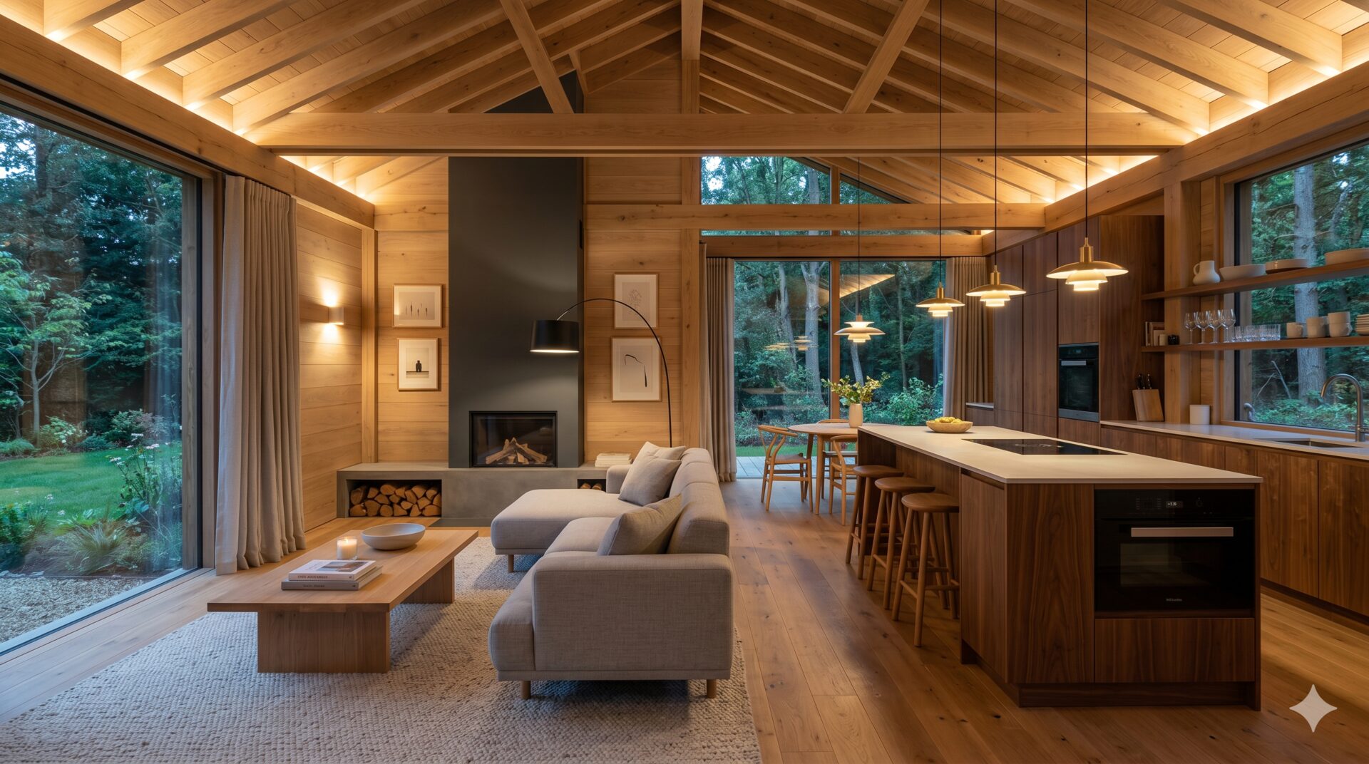 arredamento zona living di una casa in legno